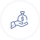 Icon of a hand holding a money bag with a dollar sign.